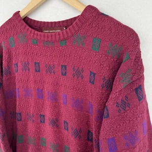 CHAPS Sweater Mens M RALPH LAUREN Aztec Southwestern Textured Cotton Red USA VTG - Picture 1 of 13
