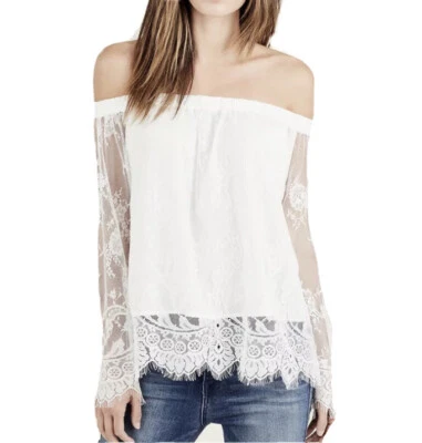 Blusa Top True Religion Fuera del Hombro Blanca XS Forrada de Encaje para Mujer Foto 1 de 4