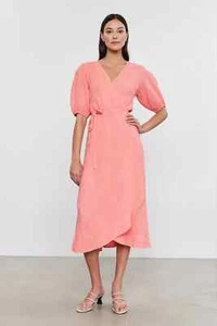 VELVET By Graham & Spencer Dalene Woven Linen Wrap Dress Blossom S $308 H5 - Picture 1 of 5