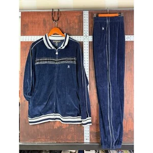 Stacy Adams Velour Track Suit Jacket + Pants Blue Silver Vintage Y2K Mens Large - Picture 1 of 12