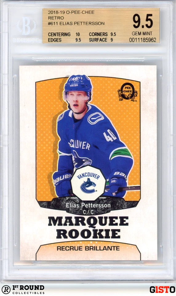 Elias Pettersson RC BGS 9.5: 2018-19 O-Pee-Chee Retro Rookie Card Gisto #611 - Image 1 of 4
