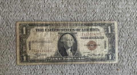 X   1935 A $1 One Dollar Hawaii Emergency Issue Brown Seal Silver Certificate Cover