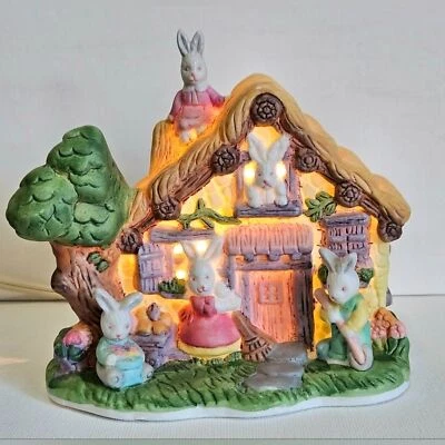 Lighted Porcelain Bunny Country Cottage Home Decor - Image 1 of 4