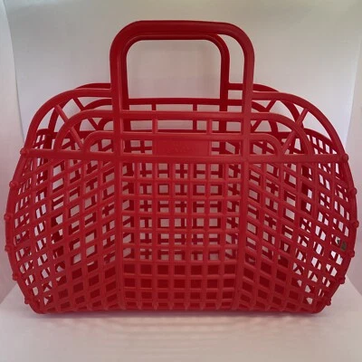 Винтажная красная пластиковая корзина для рукоделия Leon сумка для переноски пряжи сделано в Калифорнии - Изображение 1 из 4