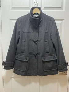 New York Womens Coat Toogle Buttons Full Zip Jacket Blended Wool Gray Size L - Picture 1 of 12