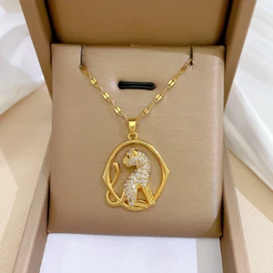 Women's Fashion Jewelry Cubic Zircon Gold Leopard Pendant Necklace 505 - Picture 1 of 5