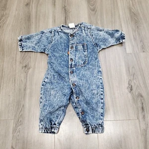 Vintage Little Levis Orange Tab Jeans One Piece Outfit 24 Month Acid Wash Grunge - Picture 1 of 8