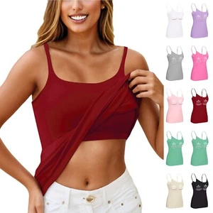 Women Fit Camisole with Built in Bra Adjustable Spaghetti Straps Camis Tank Top✨ - Picture 1 of 40