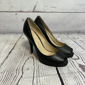 Bcbgmaxazria Heels Womens 8 Black Leather Spiked Roxanne Peep Toe Punk - Picture 1 of 10