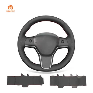MEWANT DIY Funda de volante de cuero sintético negro para Tesla Model 3 2017-2020 - Imagen 1 de 9