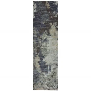 8' Runner Navy Blue Abstract Power Loom Runner Rug - Picture 1 of 1