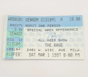 L7 Concert Ticket Stub - Mar 1, 1997 Milwaukee WI The Rave - Picture 1 of 5