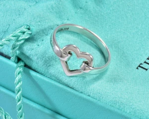 Tiffany & Co Silver Metro Open Heart Hook Ring Size 6 in Pouch Rare Signet - Picture 1 of 6