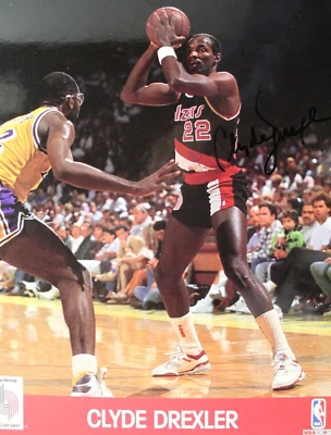 Clyde Drexler HOF Signed 8x10 1990 Hoops Photo Card Portland Trailblazers JSA - Image 1 of 4