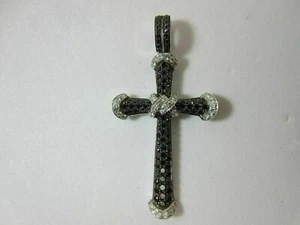 2.43Ct Round Cut Simulated Black Onyx Unique Cross Pendant 14k White Gold Plated - Picture 1 of 5