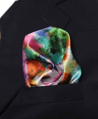 Gascoigne Hand Stitched Italian Silk Satin Pocket Square Multicolor Floral Men's - Image 1 of 4