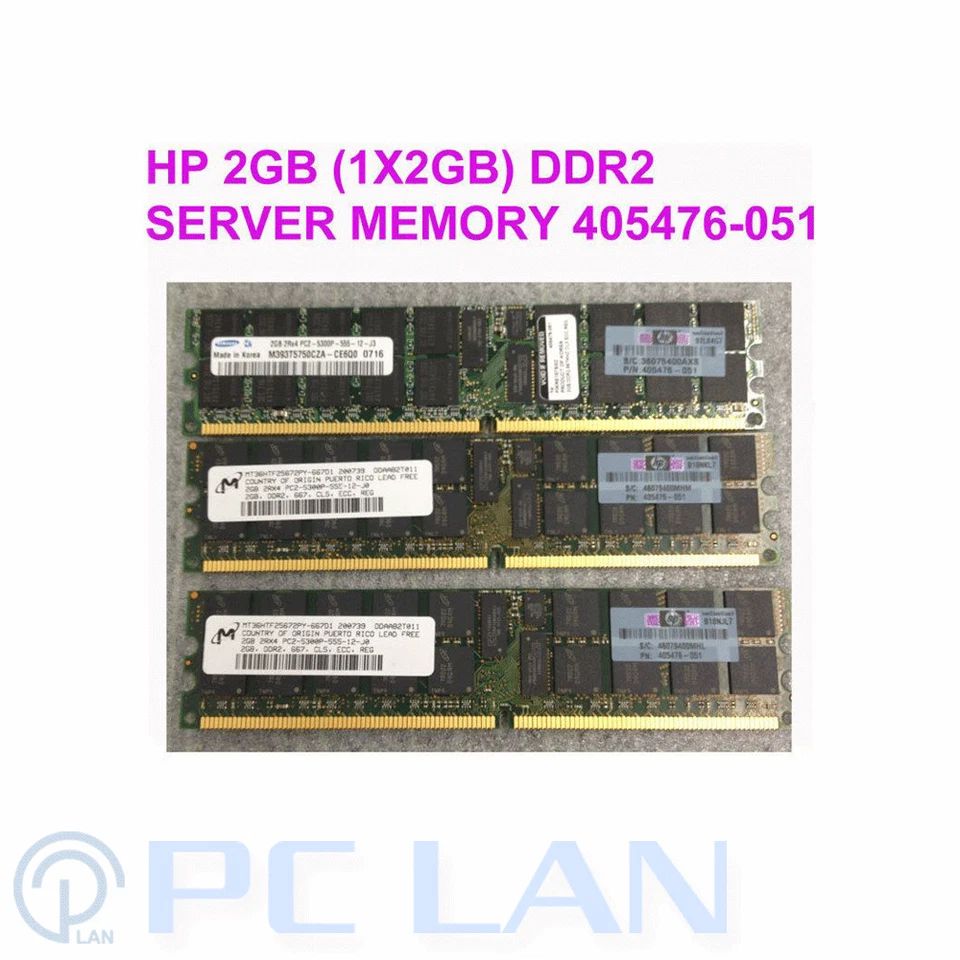 1X HP GENUINE 2GB (1X2GB) PC2-5300 ECC DDR2 SDRAM DIMM Server MEMORY 405476-051 - image 1 of 1