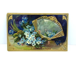 Beautiful Vintage Antique c. 1910 Embossed Floral Birthday Greetings Postcard - Picture 1 of 2