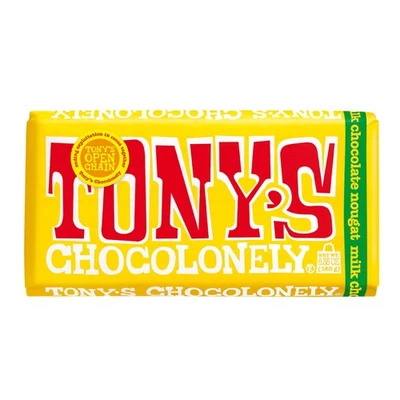Tony's Chocolonely Bar 32 % chocolate con leche miel turrón de almendras 6,35 OZ Foto 1 de 4