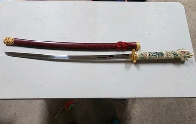 "Espada de 42"" con mango de dragón y vaina roja hoja de acero inoxidable" Foto 1 de 4