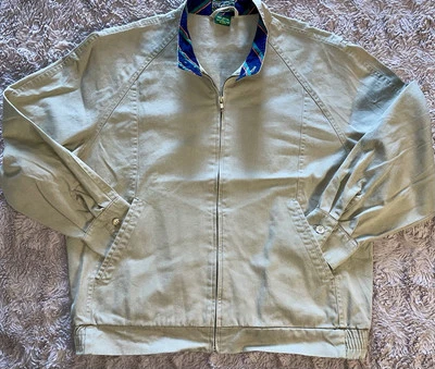 Chaqueta Bomber IZOD De Colección Cremallera Completa Algodón L Caqui L Lona COLLAR BANDA Cintura Elástica Foto 1 de 4