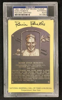 Robin Roberts Signed Gold HOF Plaque Postcard Yellow Autograph Phillies PSA/DNA - Image 1 of 2