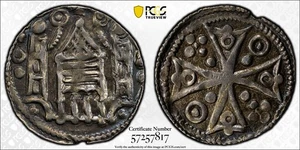 BELGIO BRABANTE Enrico I (1211-1235) Denaro Argento PCGS AU55 TOP GRADED (17) - Foto 1 di 6