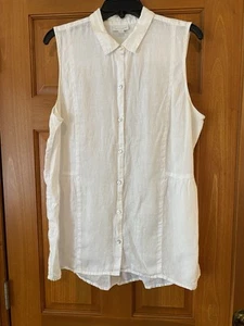 Love Leinen J. Jill weiß ärmellos Tank Top Strand Sommer Shirt Tunika L Knopf - Bild 1 von 7