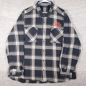 Harley Davidson Mens 3XL Black Flannel Shirt Plaid Button Up Long Sleeve Eagle - Picture 1 of 13