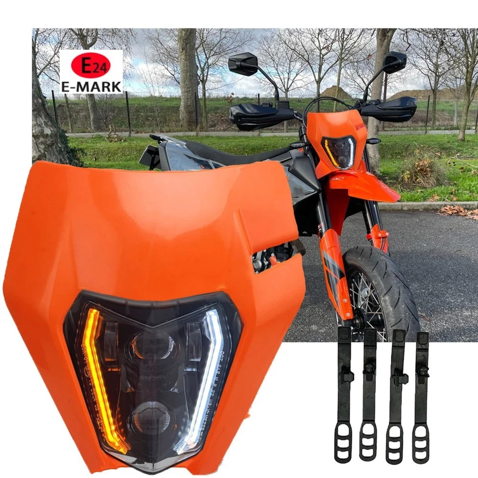 For KTM SMC-R 690 EXC XCW 350 450 500 LED Headlight with Orange Mask Turn Signal - Image 1 of 4