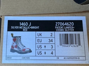 Dr. Martens Colección Infantil 1460J Plateado Metálico Rojo Brillante EE. UU. 3 Niño Pequeño - Imagen 1 de 4