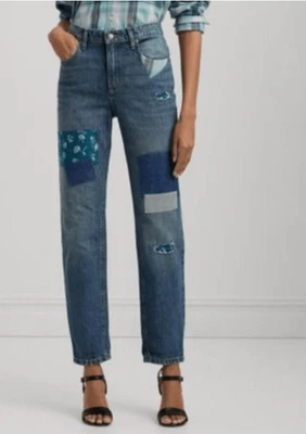Lauren Ralph Lauren Jeans 8 Patchwork Relaxed Boyfriend Tapered Jeans Boho - Image 1 of 4