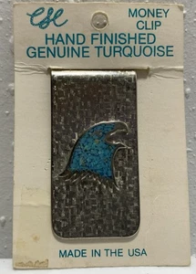 Vintage ESE zerquetscht Türkis Inlay Adler Geldklammer indianisch inspiriert Made in USA - Bild 1 von 3