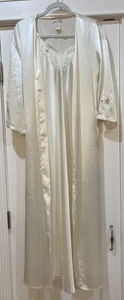 Vintage Chance Encounters Satin Peignoir Kleid Morgenmantel Set Gr. S Dessous Elfenbein Braut - Bild 1 von 12