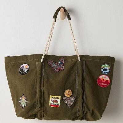 FREE PEOPLE Been There Badge Tote Bag In Sea Serpent / Army Green NWT - Image 1 of 4