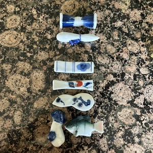 Set of 7 Japanese Porcelain Chop Stick Rests - Picture 1 of 9