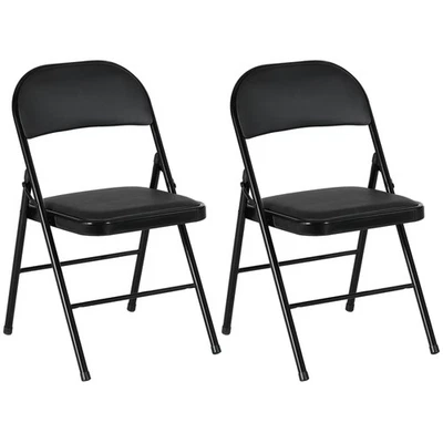 HOMCOM 2 Pack Padded Folding Chairs with Cushioned Seat and Metal Frame Black - Image 1 of 4