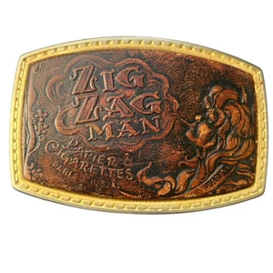 Vintage Leather Zig Zag Man Belt Buckle Rolling Papers from 70's ! - Picture 1 of 4