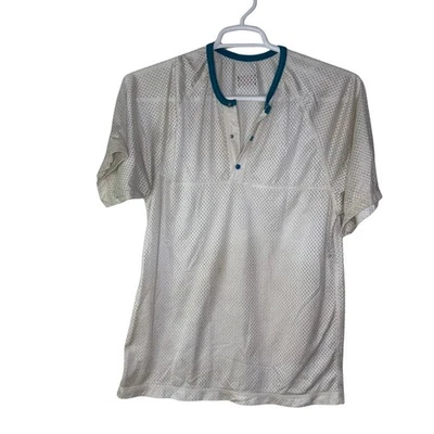 Camisa DE COLECCIÓN REI Para Hombres Grande Malla Botón Henley Top Blanco Verde azulado Senderismo Aire Libre LEER Foto 1 de 4