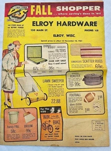 Vtg 1961 Hardware Store Advertising from Elroy Wisconsin Circular Insert Paper - Picture 1 of 1