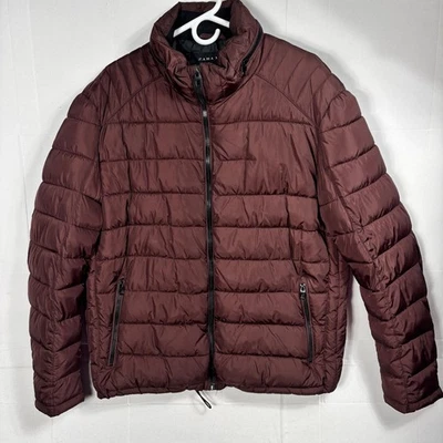 Zara Man Size XXL Mens Puffer Jacket Full Zip Burgundy Quilted Lightweight Coat - Image 1 of 4