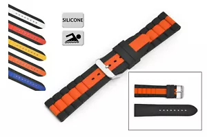 TWO-COLOUR SILICONE RUBBER SPORT WATERPROOF WATCH STRAP EXPLORER 20 22 24 - Picture 1 of 11