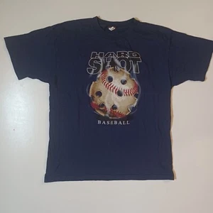 Vtg Pro Spirit Hard Shot Baseball Graphic T Shirt Mens Sz L Blue Single Stitch - Picture 1 of 7