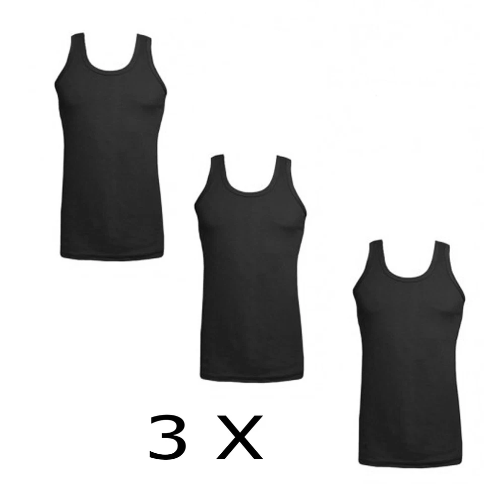 KING ICE/UB COLLECTION/PAYDEN 3 X Men Black Vests 100% Cotton Summer Gym Training Tank Tops Underwear