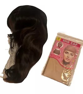 Straight Black Mixed Brown Wig Synthetic Includes Wig Cap - Picture 1 of 5