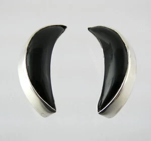 Orecchini Los Ballesteros Messico Argento Sterling Onice Nera Mezzaluna Clip On - Foto 1 di 12
