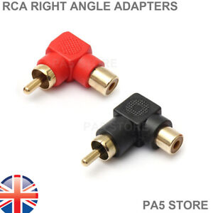 2x Gold Right Angle 90° RCA Phono - Male to Female Adapters Audio Visual Amp UK/