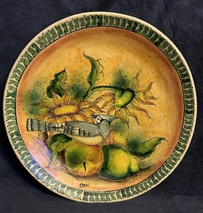 "Placa cargador de pared de cerámica mexicana pintada a mano vintage 15""D" - Imagen 1 de 9