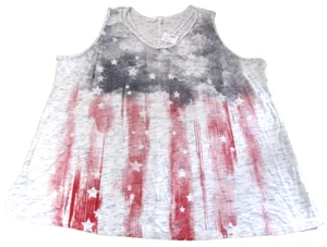 Maurices American Flag Jersey Stretch V-Neck Tank Top Plus Size 4 4X Woman's NEW - Picture 1 of 3