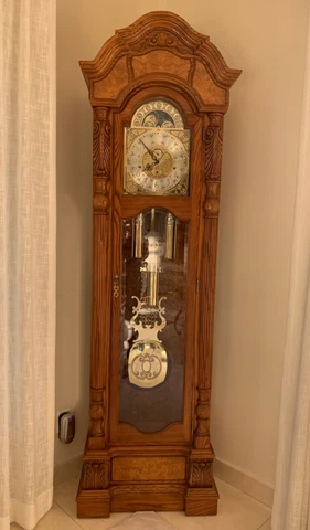 Slight Brand Brown Oak Wood Floor Standing Grandfather Clock Gold Glass Display Cover